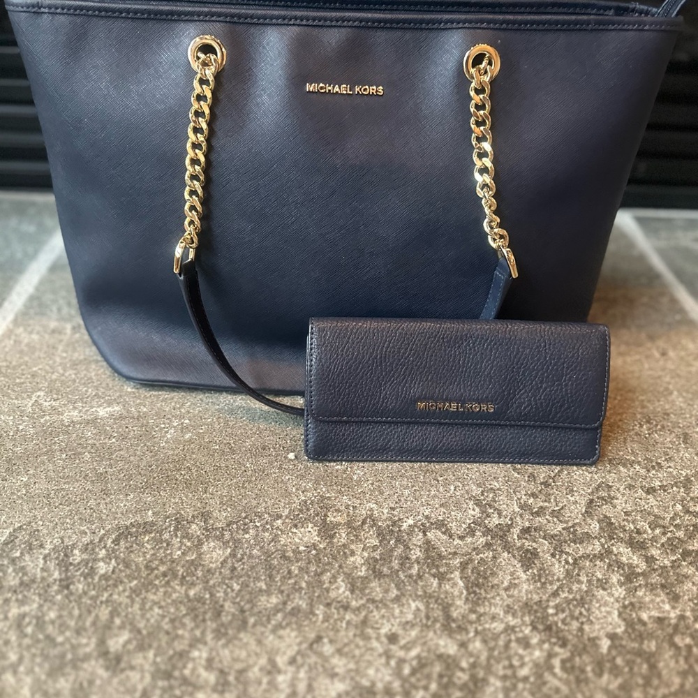 Michael Kors Dark Blue Shoulder Bag with Wallet